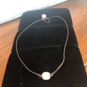 Leather and pearl necklace